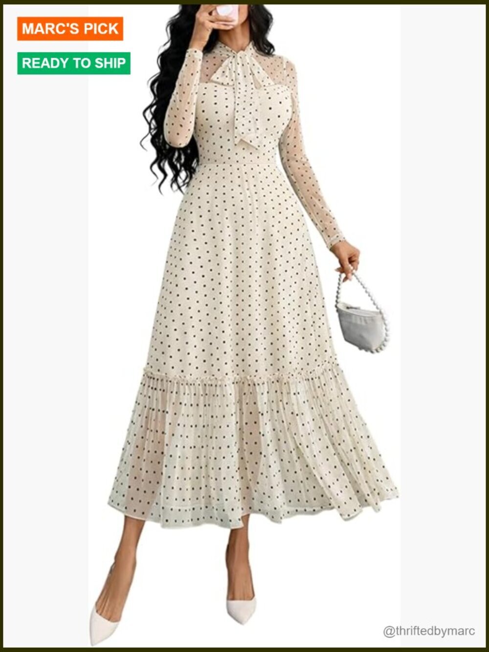 Polka Dot Flowy Ruffle Hem A-Line Dress